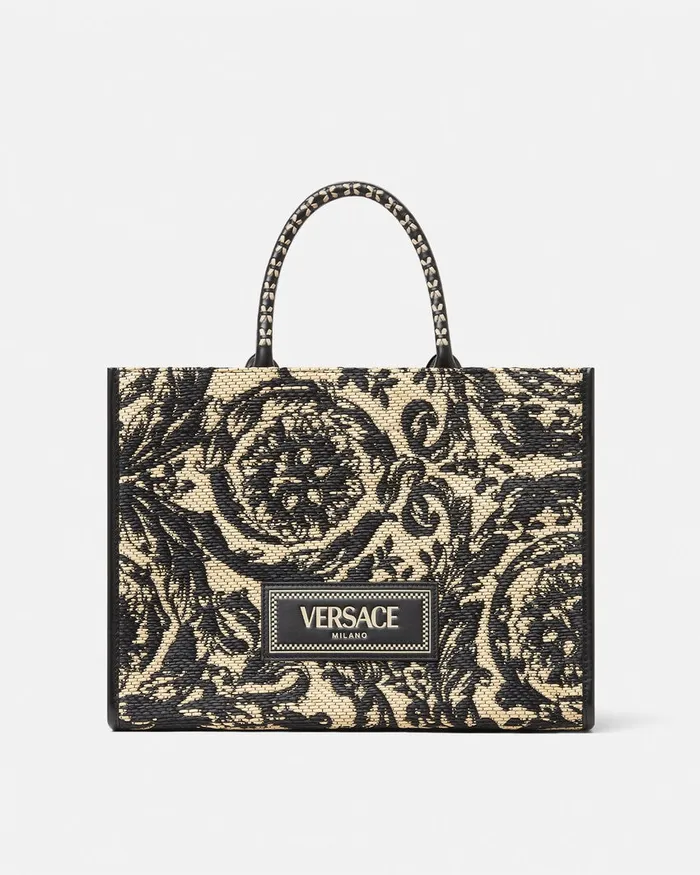 Versace Totes WomenMen Barocco Athena Raffia Medium Tote Bag Blackprint