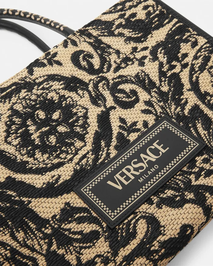 Versace Totes WomenMen Barocco Athena Raffia Medium Tote Bag Blackprint