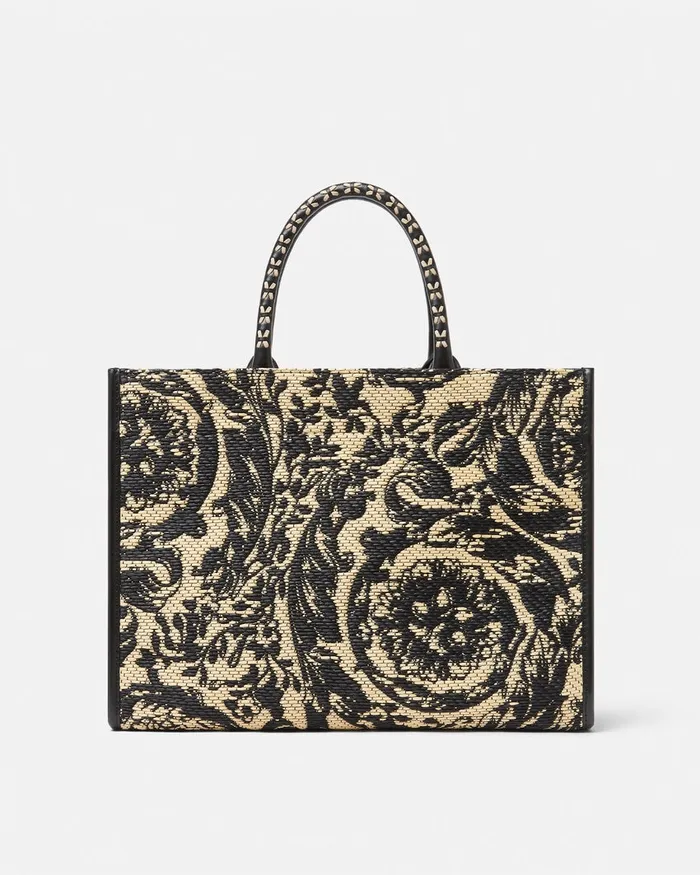 Versace Totes WomenMen Barocco Athena Raffia Medium Tote Bag Blackprint