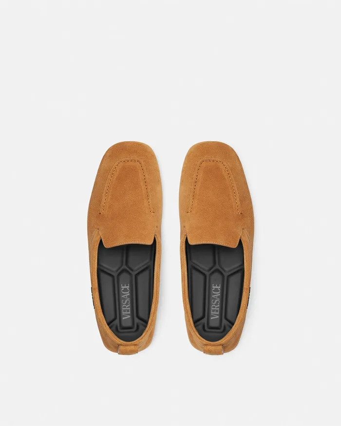 Versace Villa Men Villa Suede Driver Shoes Brown