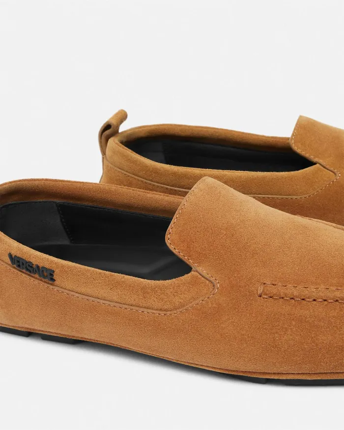 Versace Villa Men Villa Suede Driver Shoes Brown
