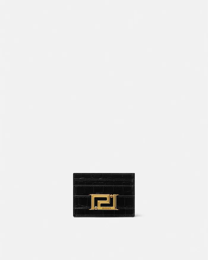 Versace Wallets Women CrocEffect Greca Goddess Card Holder Blackgold