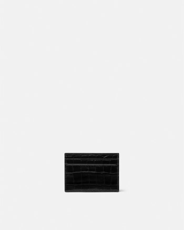 Versace Wallets Women CrocEffect Greca Goddess Card Holder Blackgold