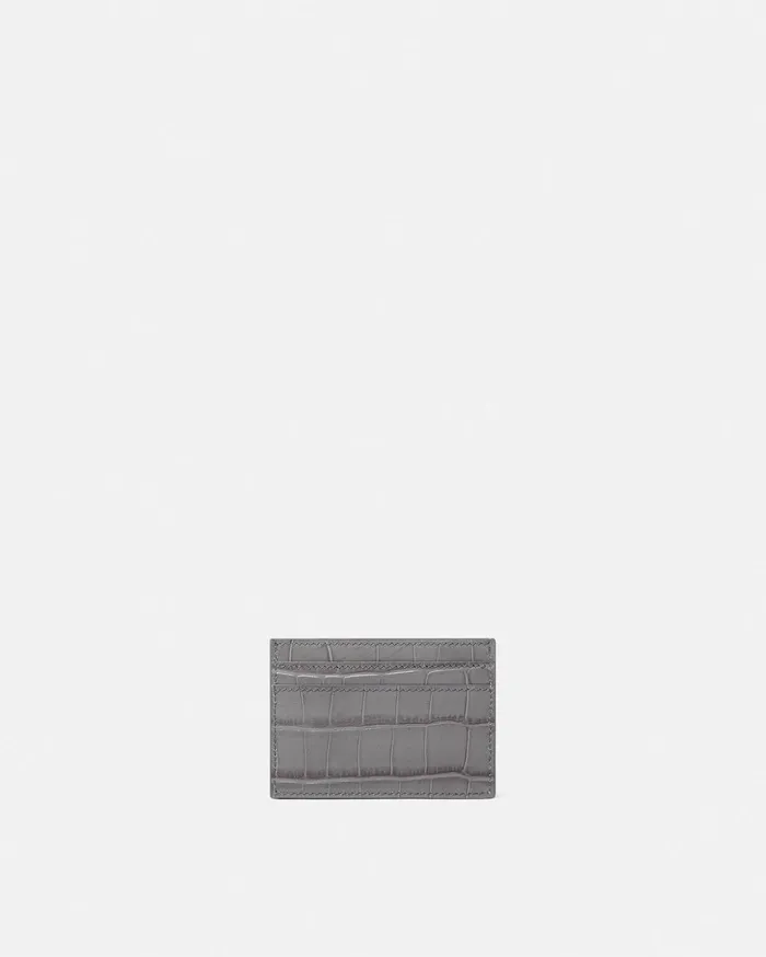 Versace Wallets Women CrocEffect Greca Goddess Card Holder Gray