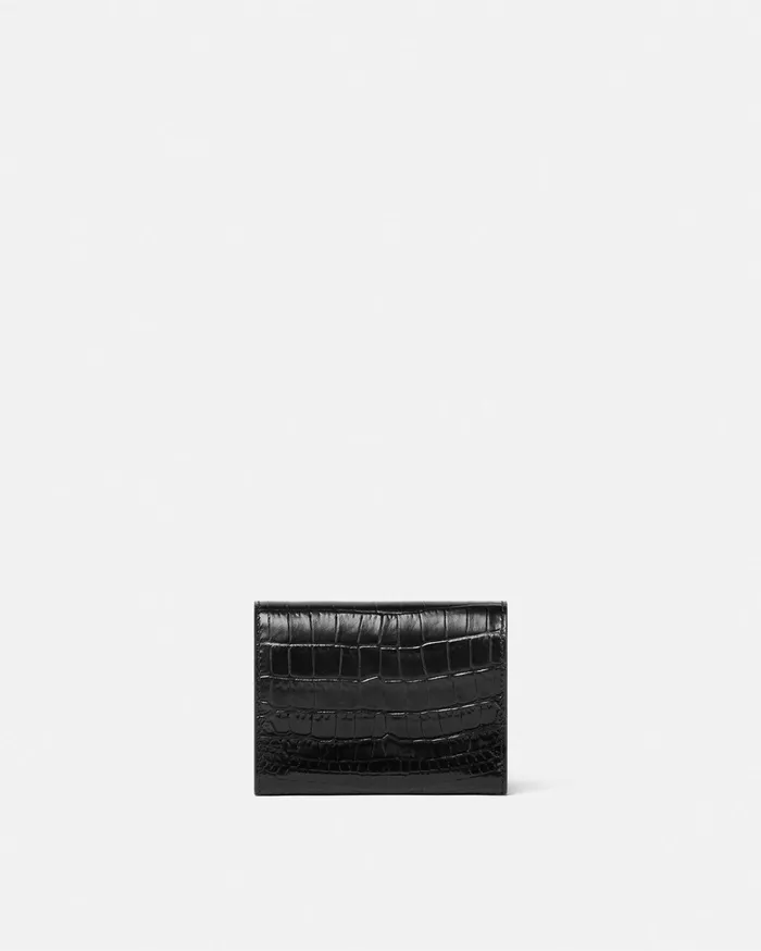 Versace Wallets Women CrocEffect Medusa 03995 Trifold Wallet Blackgold