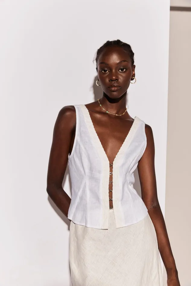 VRG GRL Allegra Linen Top White Women Sleeveless VRG GRL Allegra Linen Top White Women Sleeveless