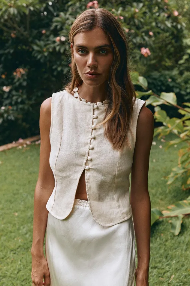 VRG GRL Celeste Linen Top Cream Women Vests VRG GRL Celeste Linen Top Cream Women Vests