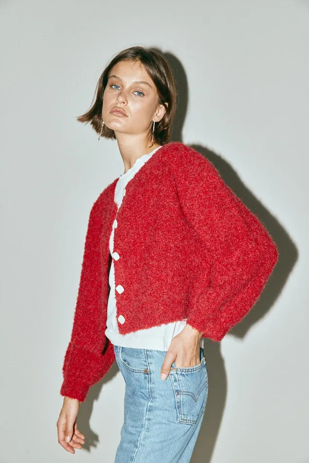 VRG GRL Elsie Knit Cardigan Chilli Women JumpersSweaters VRG GRL Elsie Knit Cardigan Chilli Women JumpersSweaters