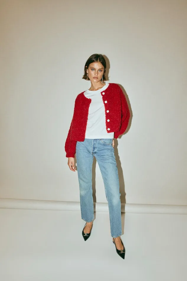 VRG GRL Elsie Knit Cardigan Chilli Women JumpersSweaters VRG GRL Elsie Knit Cardigan Chilli Women JumpersSweaters