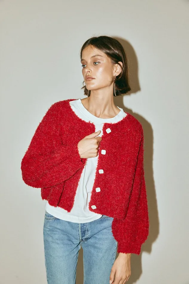 VRG GRL Elsie Knit Cardigan Chilli Women JumpersSweaters VRG GRL Elsie Knit Cardigan Chilli Women JumpersSweaters