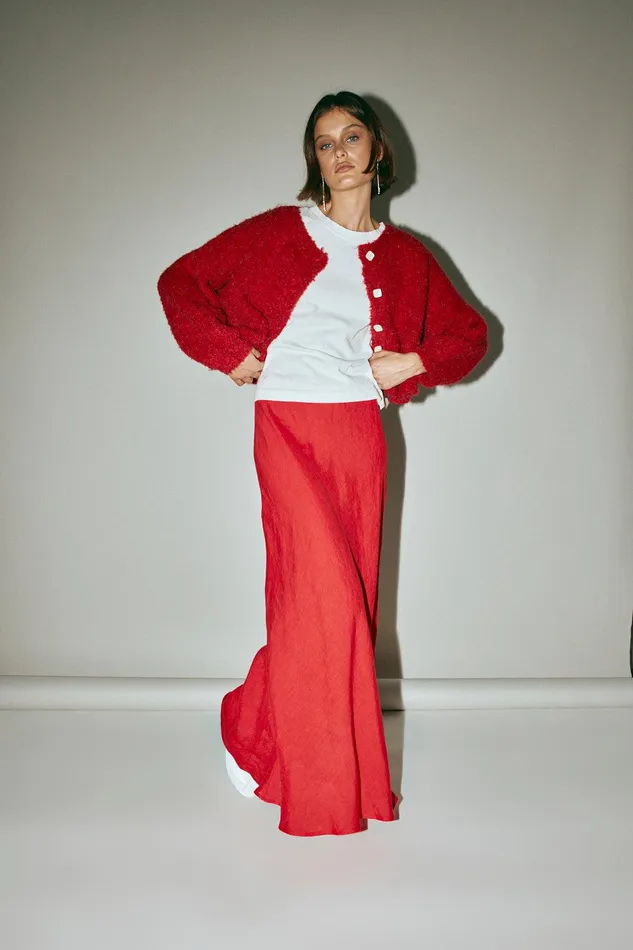VRG GRL Elsie Knit Cardigan Chilli Women JumpersSweaters VRG GRL Elsie Knit Cardigan Chilli Women JumpersSweaters