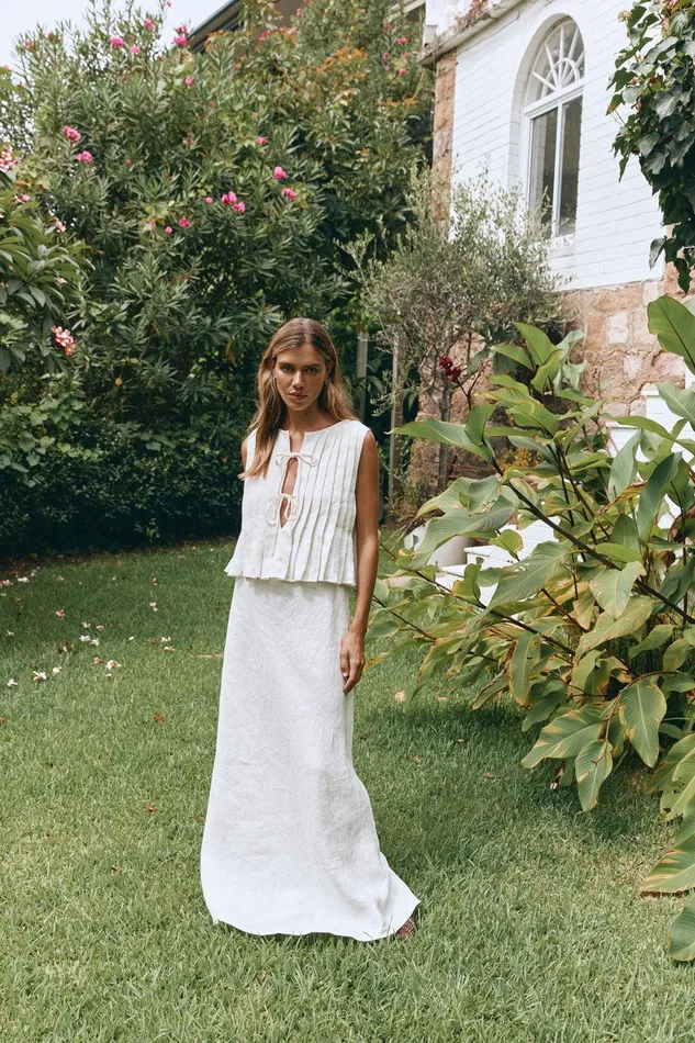 VRG GRL Ena Linen Bias Cut Maxi Skirt White Women Skirts