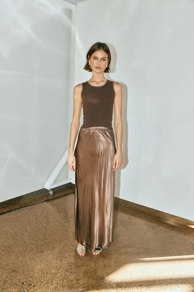 VRG GRL Florence Bias Cut Maxi Skirt Chocolate Women Skirts VRG GRL Florence Bias Cut Maxi Skirt Chocolate Women Skirts