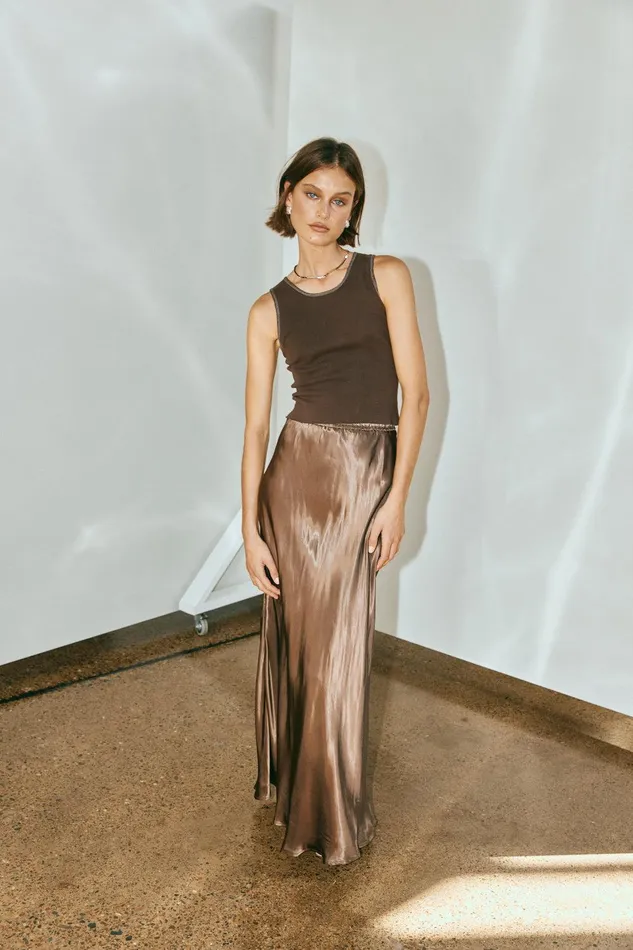 VRG GRL Florence Bias Cut Maxi Skirt Chocolate Women Skirts VRG GRL Florence Bias Cut Maxi Skirt Chocolate Women Skirts