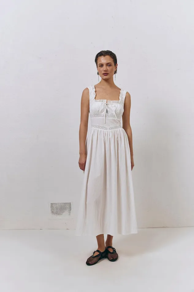VRG GRL French Silhouette Midi Dress White Women MidiMaxi Dresses