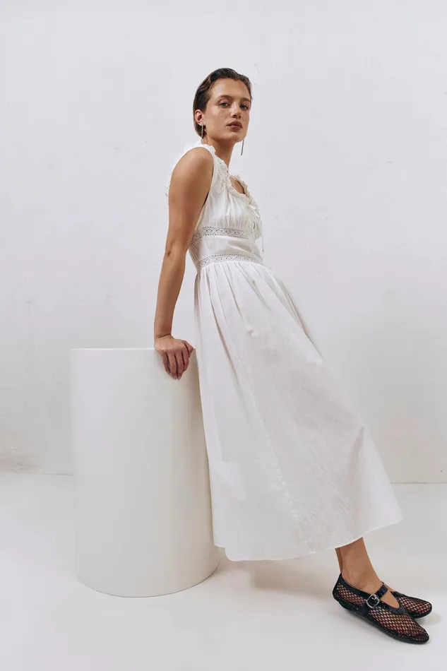 VRG GRL French Silhouette Midi Dress White Women MidiMaxi Dresses VRG GRL French Silhouette Midi Dress White Women MidiMaxi Dresses
