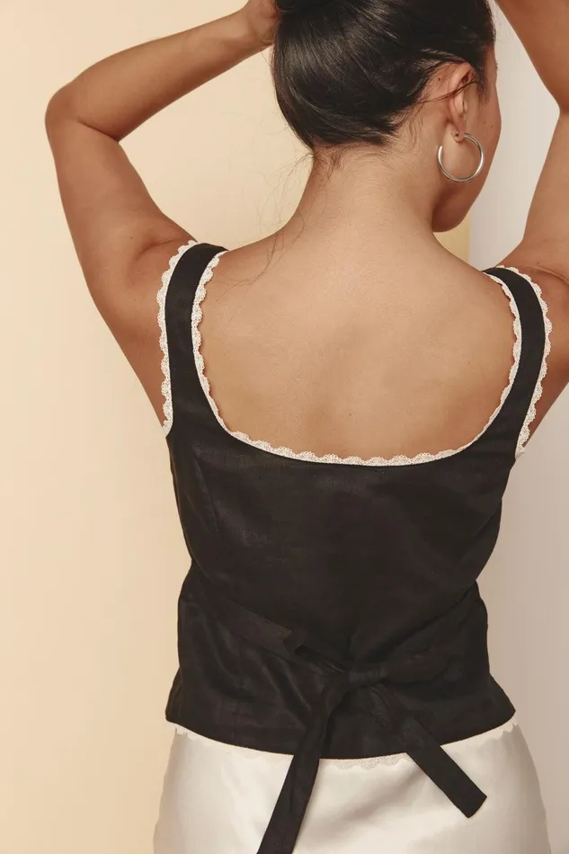 VRG GRL Love Language Linen Button Front Top Black Women Sets VRG GRL Love Language Linen Button Front Top Black Women Sets