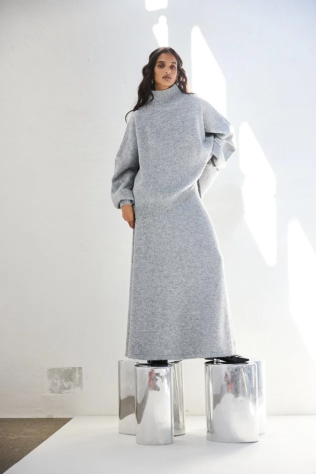 VRG GRL Lya Knit Maxi Skirt Grey Marle Women Skirts VRG GRL Lya Knit Maxi Skirt Grey Marle Women Skirts