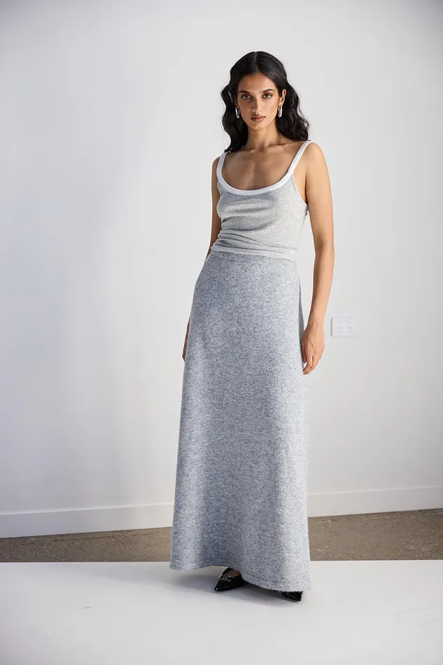VRG GRL Lya Knit Maxi Skirt Grey Marle Women Skirts VRG GRL Lya Knit Maxi Skirt Grey Marle Women Skirts