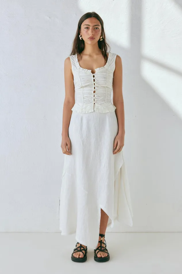 VRG GRL Mabel Linen Midi Skirt White Women Skirts