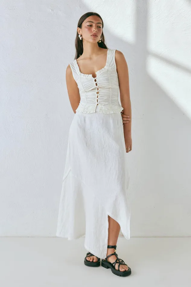 VRG GRL Mabel Linen Midi Skirt White Women Skirts VRG GRL Mabel Linen Midi Skirt White Women Skirts
