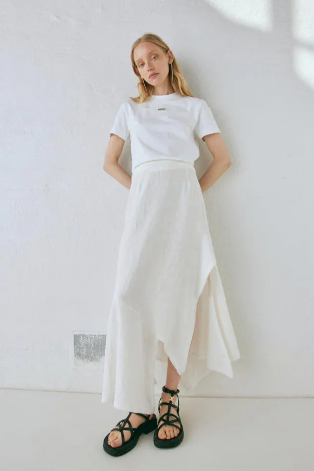VRG GRL Mabel Linen Midi Skirt White Women Skirts VRG GRL Mabel Linen Midi Skirt White Women Skirts