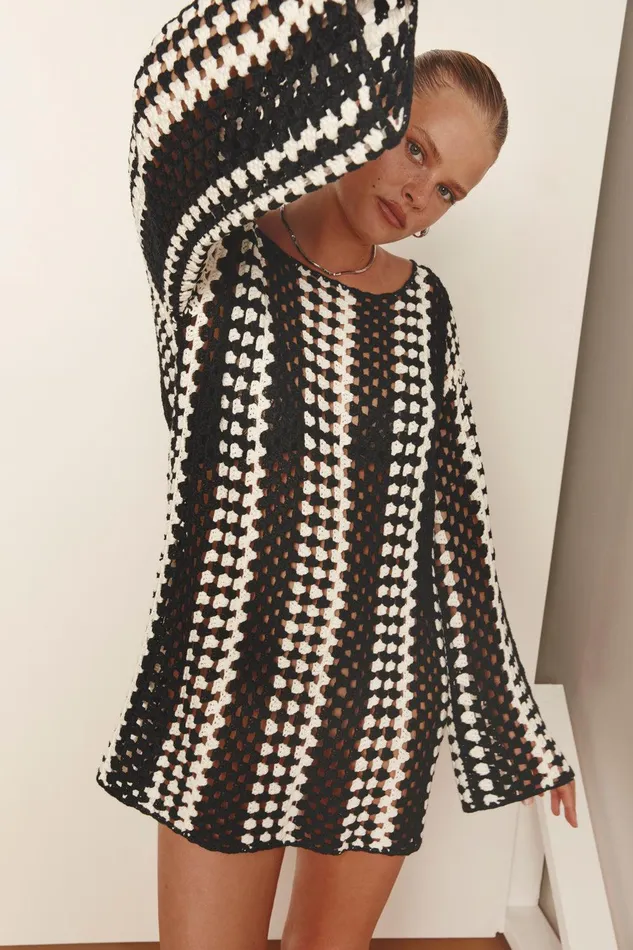 VRG GRL Myra Crochet Mini Dress Black Women Mini Dresses VRG GRL Myra Crochet Mini Dress Black Women Mini Dresses