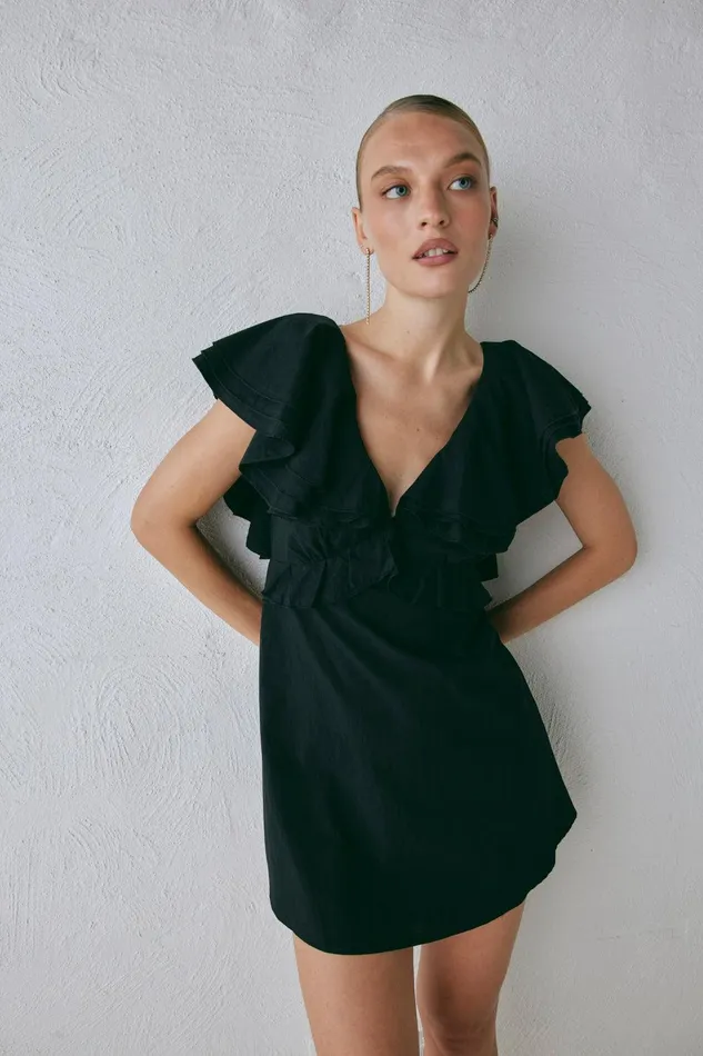 VRG GRL Party Nights Frill Mini Dress Black Women Mini Dresses