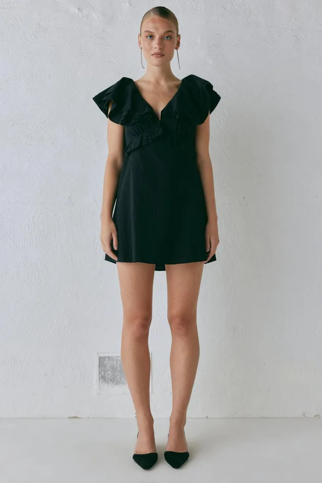 VRG GRL Party Nights Frill Mini Dress Black Women Mini Dresses VRG GRL Party Nights Frill Mini Dress Black Women Mini Dresses