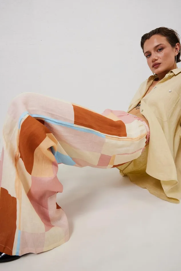 VRG GRL Petra Linen Pants Patchwork Women Pants VRG GRL Petra Linen Pants Patchwork Women Pants