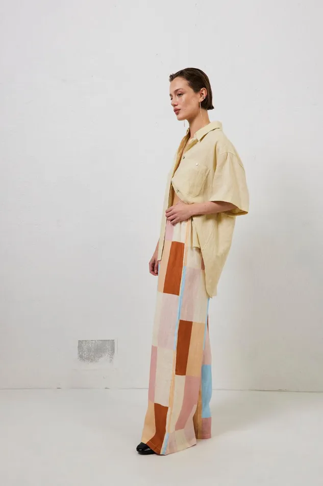 VRG GRL Petra Linen Pants Patchwork Women Pants VRG GRL Petra Linen Pants Patchwork Women Pants
