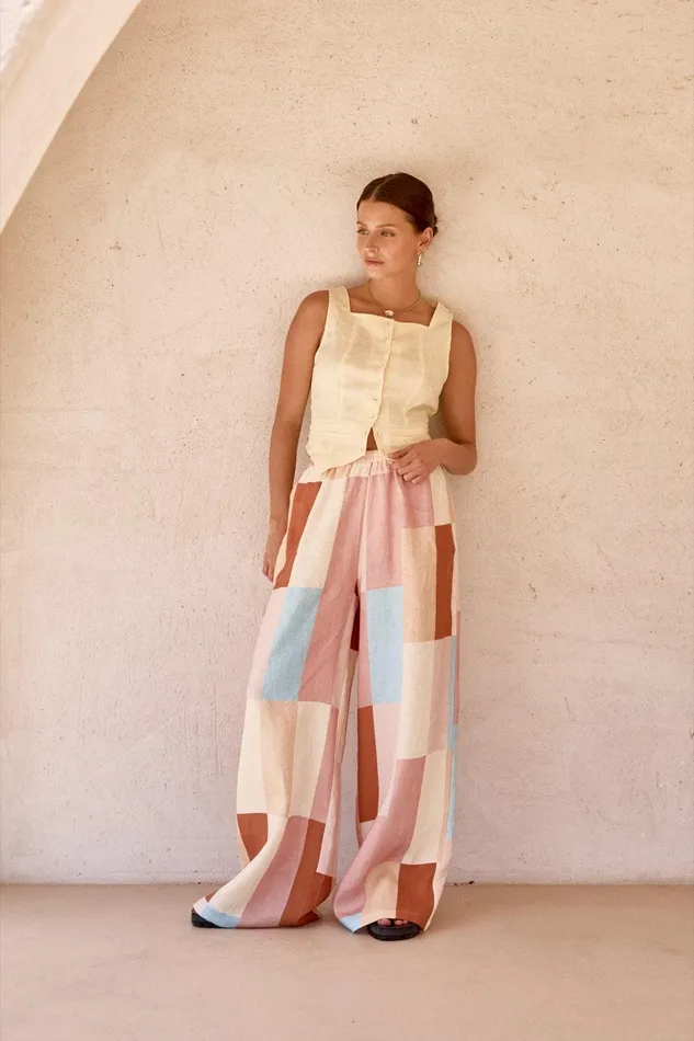 VRG GRL Petra Linen Pants Patchwork Women Pants VRG GRL Petra Linen Pants Patchwork Women Pants
