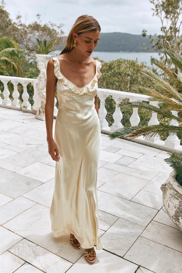 VRG GRL Rosalia Satin Bias Cut Maxi Dress Butter Women MidiMaxi Dresses