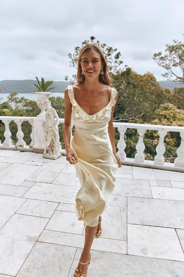 VRG GRL Rosalia Satin Bias Cut Maxi Dress Butter Women MidiMaxi Dresses VRG GRL Rosalia Satin Bias Cut Maxi Dress Butter Women MidiMaxi Dresses