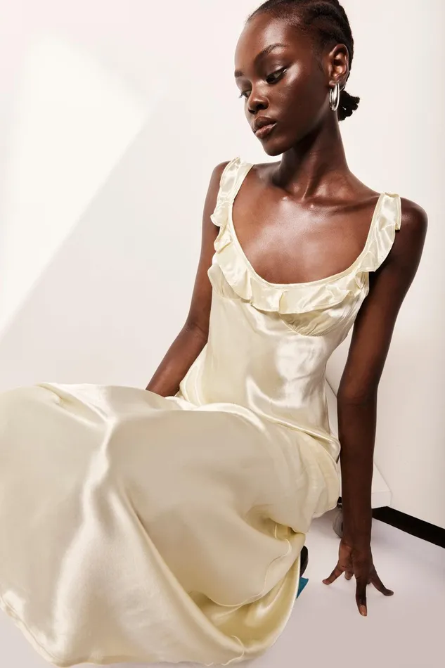 VRG GRL Rosalia Satin Bias Cut Maxi Dress Butter Women MidiMaxi Dresses VRG GRL Rosalia Satin Bias Cut Maxi Dress Butter Women MidiMaxi Dresses