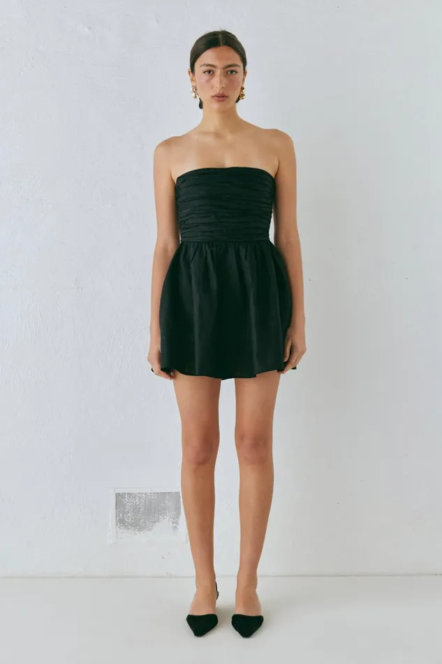 VRG GRL Saint Malo Linen Mini Dress Black Women Mini Dresses