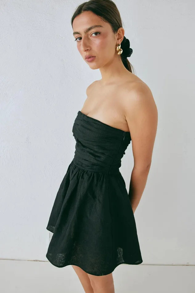 VRG GRL Saint Malo Linen Mini Dress Black Women Mini Dresses VRG GRL Saint Malo Linen Mini Dress Black Women Mini Dresses