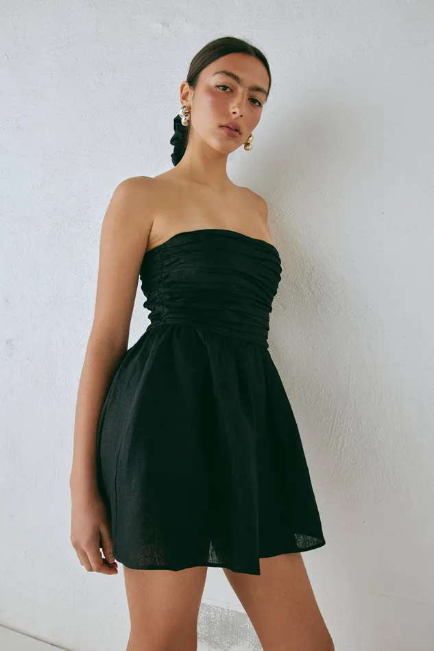 VRG GRL Saint Malo Linen Mini Dress Black Women Mini Dresses VRG GRL Saint Malo Linen Mini Dress Black Women Mini Dresses