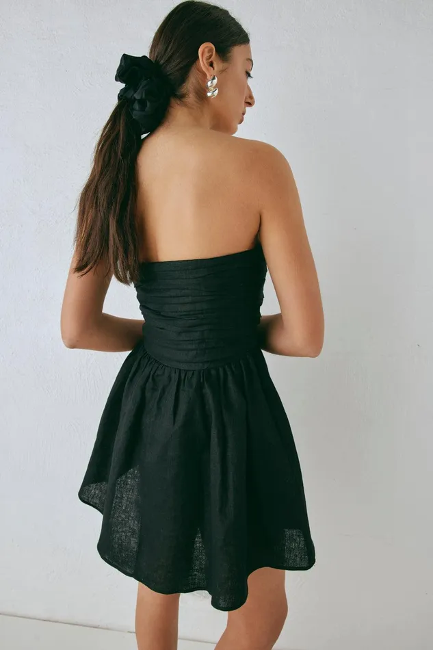 VRG GRL Saint Malo Linen Mini Dress Black Women Mini Dresses VRG GRL Saint Malo Linen Mini Dress Black Women Mini Dresses