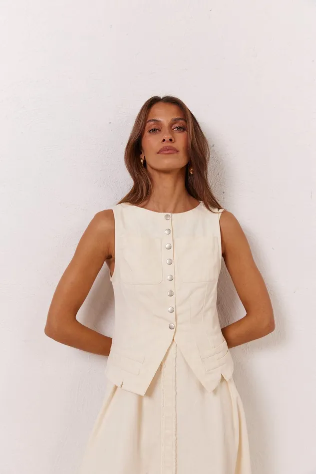VRG GRL Suki Denim Vest Cream Women Vests