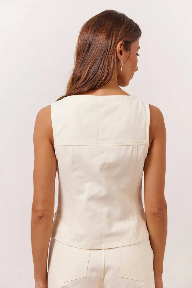 VRG GRL Suki Denim Vest Cream Women Vests VRG GRL Suki Denim Vest Cream Women Vests