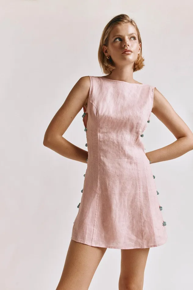 VRG GRL Tia Linen Mini Dress Blush Women Mini Dresses VRG GRL Tia Linen Mini Dress Blush Women Mini Dresses