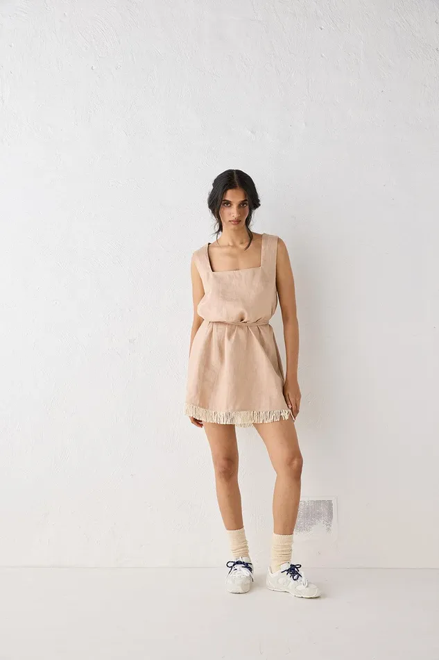 VRG GRL Verve Linen Mini Dress Blush Women Mini Dresses VRG GRL Verve Linen Mini Dress Blush Women Mini Dresses
