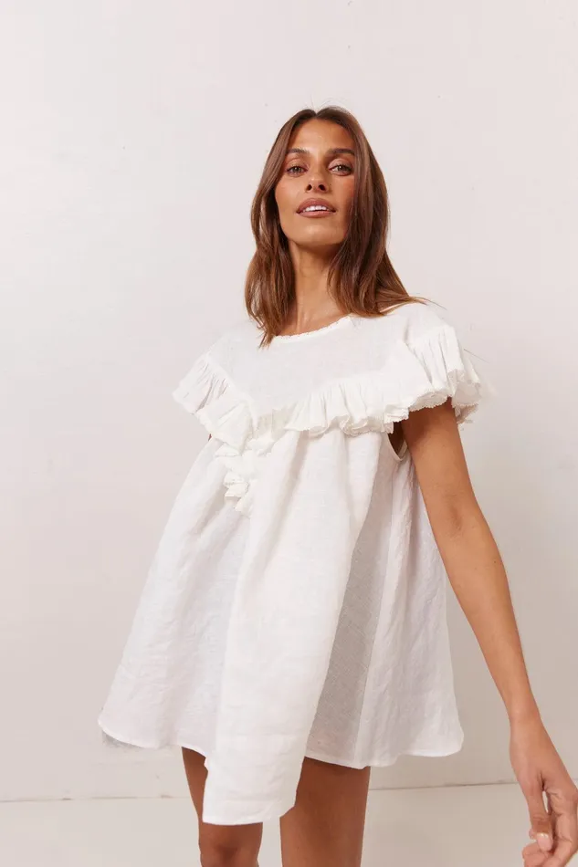 VRG GRL Viola Linen Tunic White Women Short Sleeve