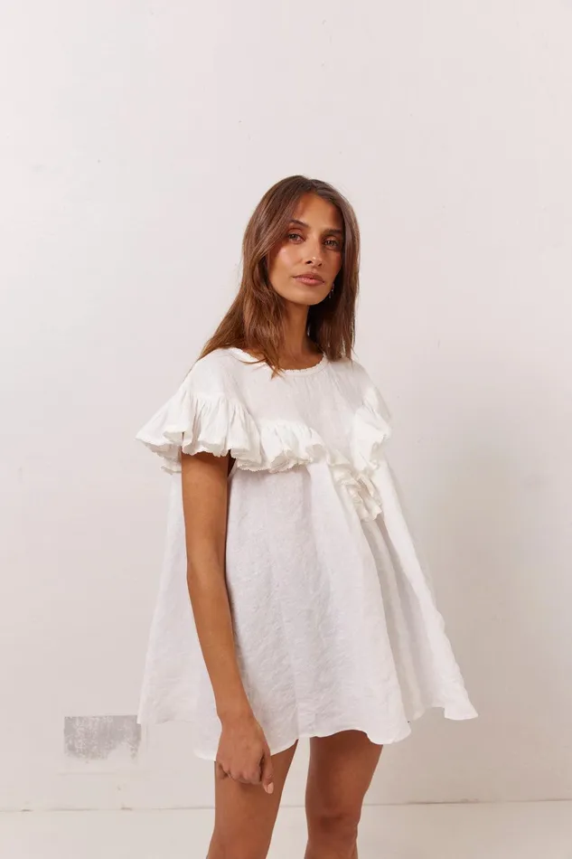 VRG GRL Viola Linen Tunic White Women Short Sleeve VRG GRL Viola Linen Tunic White Women Short Sleeve