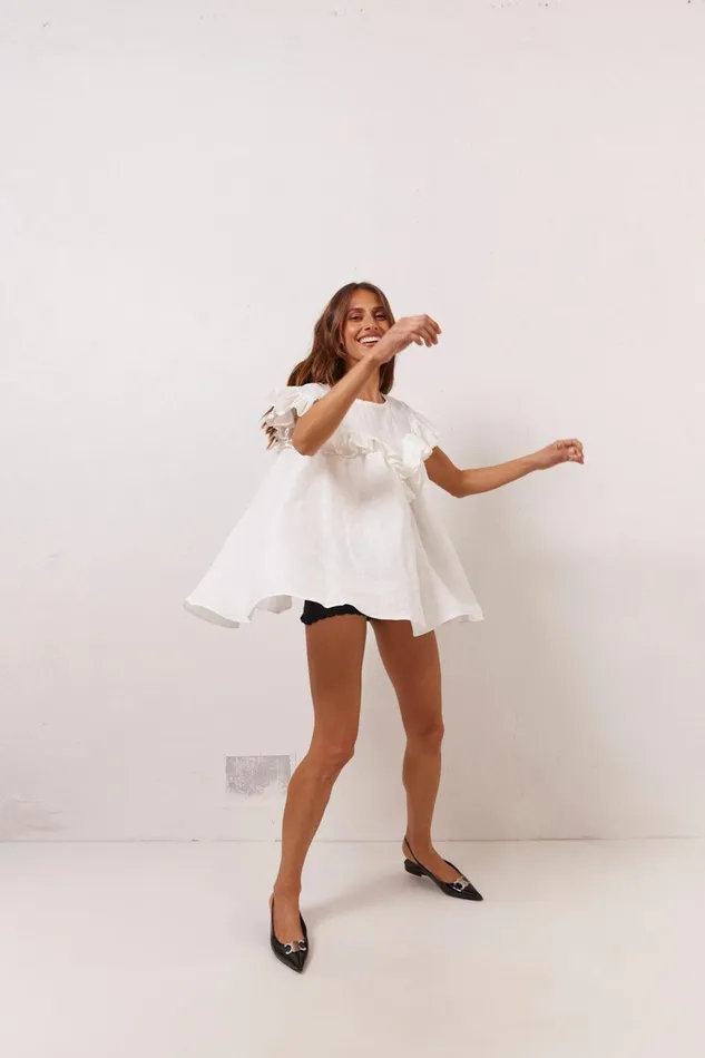 VRG GRL Viola Linen Tunic White Women Short Sleeve VRG GRL Viola Linen Tunic White Women Short Sleeve