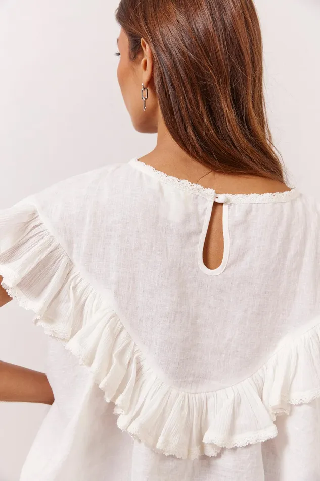 VRG GRL Viola Linen Tunic White Women Short Sleeve VRG GRL Viola Linen Tunic White Women Short Sleeve
