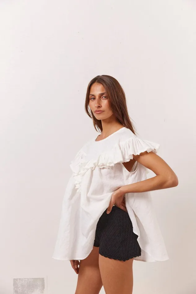 VRG GRL Viola Linen Tunic White Women Short Sleeve VRG GRL Viola Linen Tunic White Women Short Sleeve