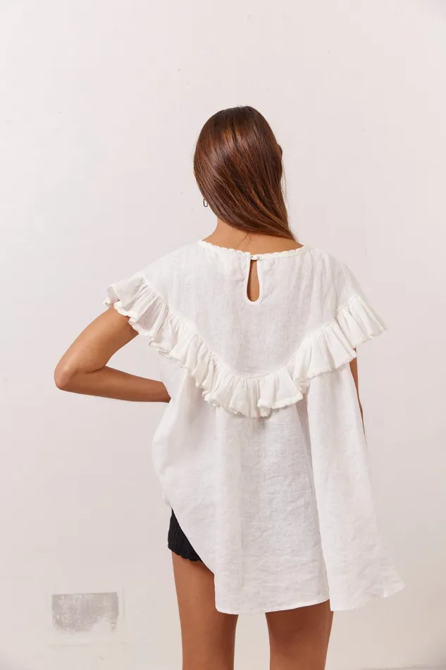 VRG GRL Viola Linen Tunic White Women Short Sleeve VRG GRL Viola Linen Tunic White Women Short Sleeve