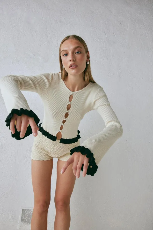 VRG GRL Zoey Knit Top Cream Women Long Sleeve